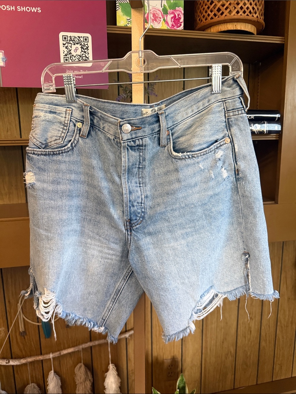 We The Free Light Wash Distressed Denim Shorts